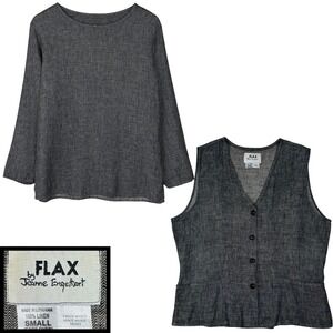 FLAX Jeanne Engelhart Linen Top Vest Bundle Gray Small Slub Textured Minimalist